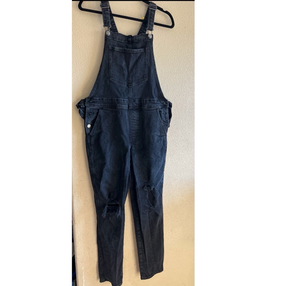 Old Navy Black Distressed Denim Overalls